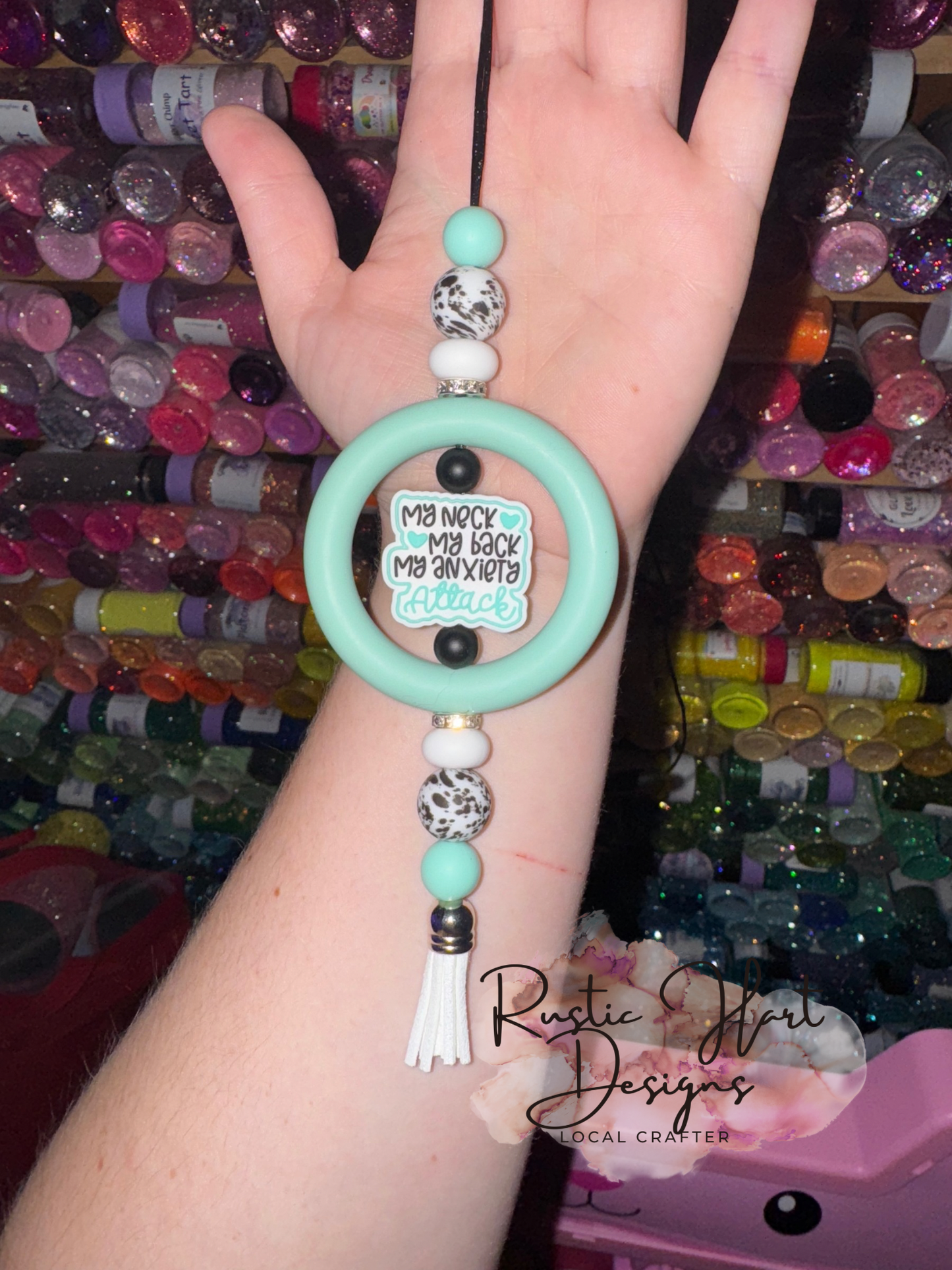 My neck, my back, my anxiety attack (car charm)