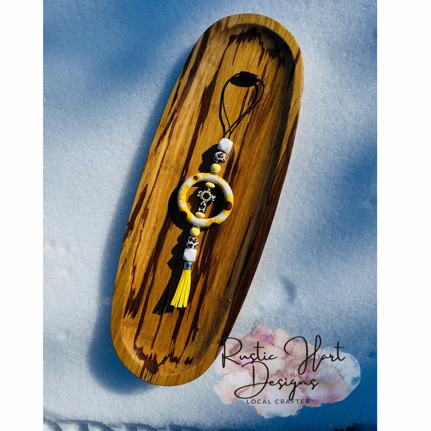 Sunflower cross car charm