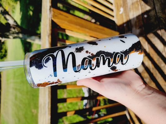 Glitter Cow Hide Mama Tumbler