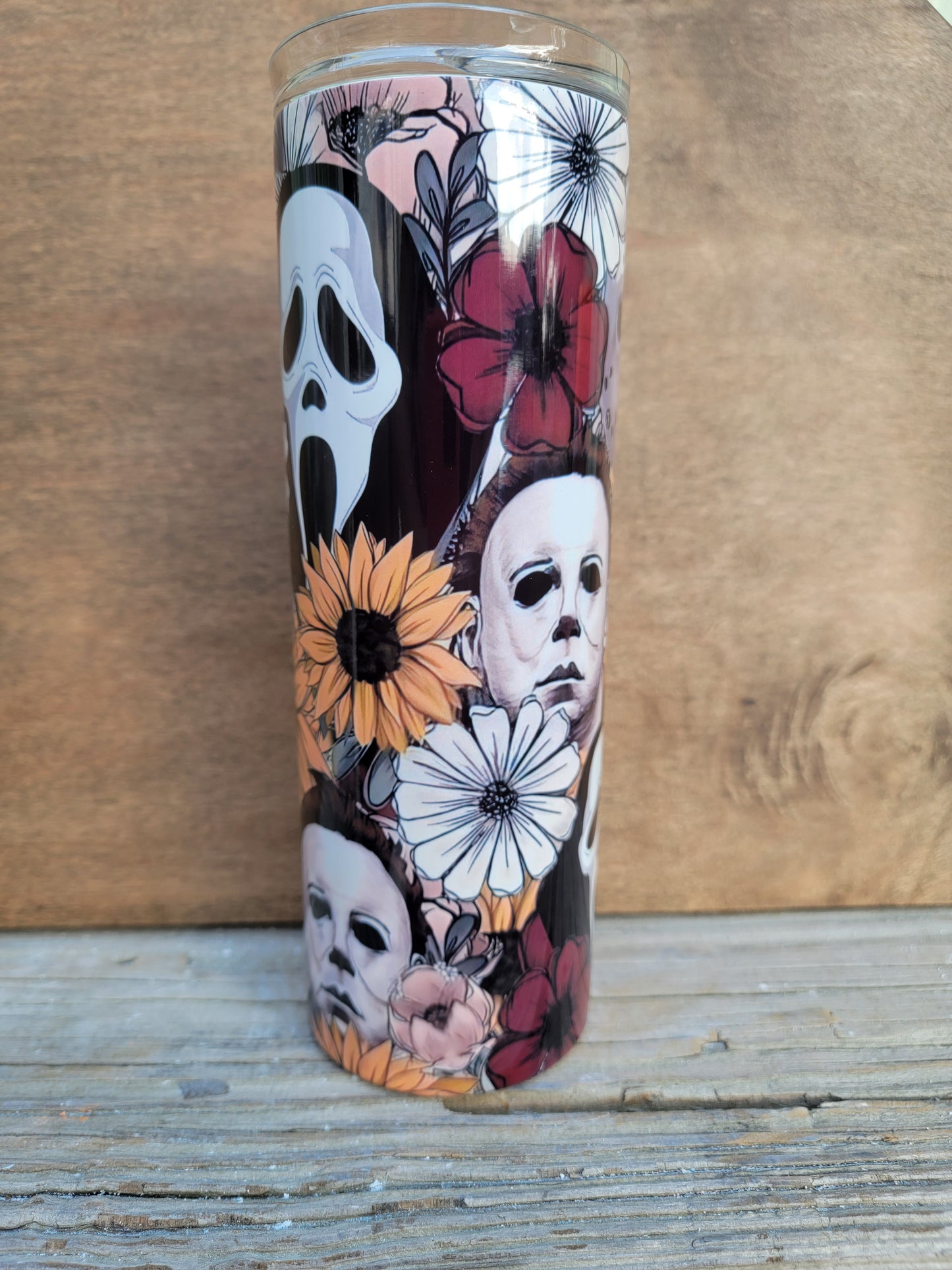 Floral & Horror Themed Tumbler